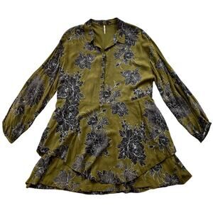 Free People Shake It Printed Tunic Mini Dress Size Small Olive Gray Floral